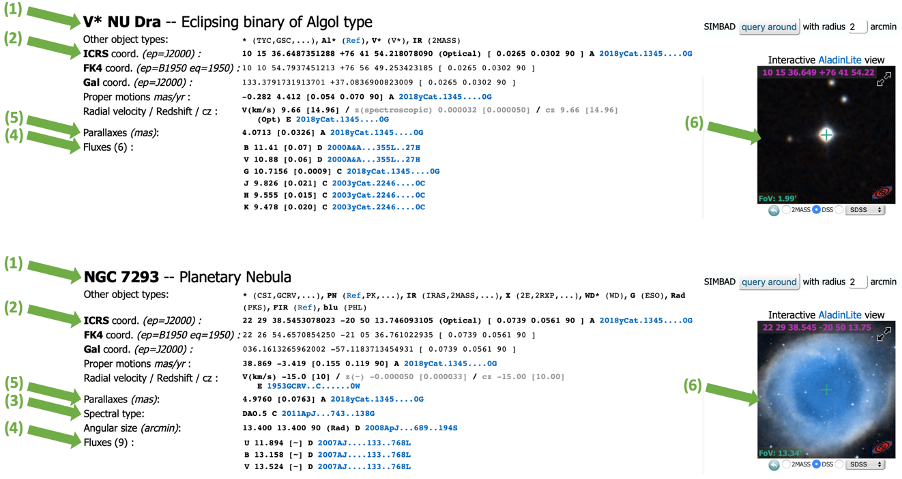 SIMBAD object information and data