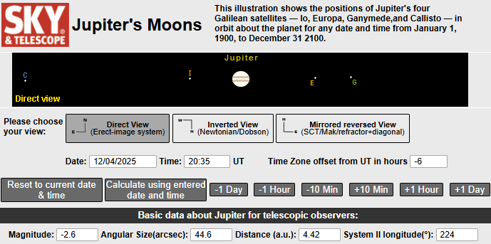 view of Jupiter's Moons app