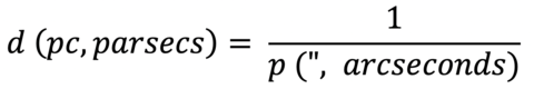 Distance in parsecs equals one over the parallax in arcseconds