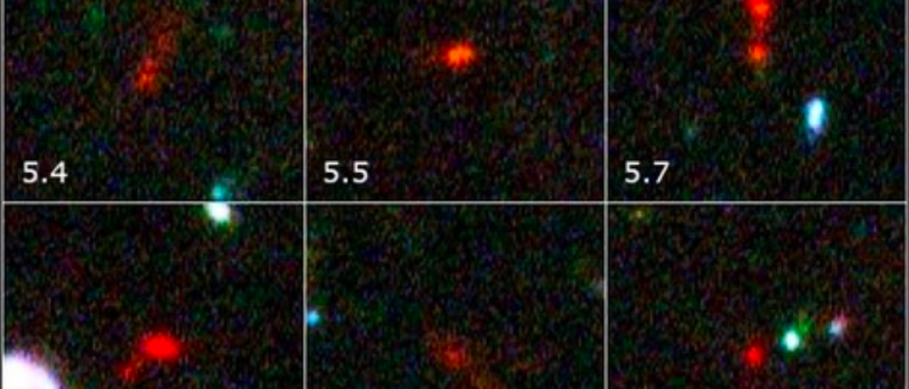 Six images of distant quasars are shown in six different panels. 