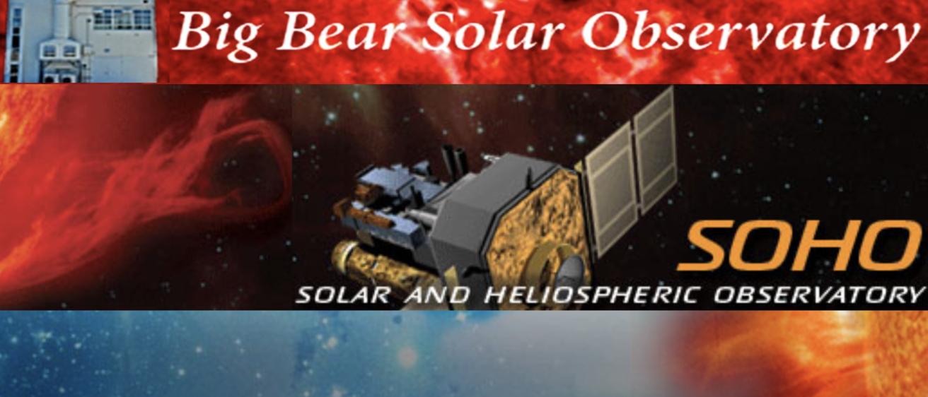 The logos for the Big Bear Solar Observatory, Solar and Heliospheric Observatory, and Solar Dynamics Observatory are shown.